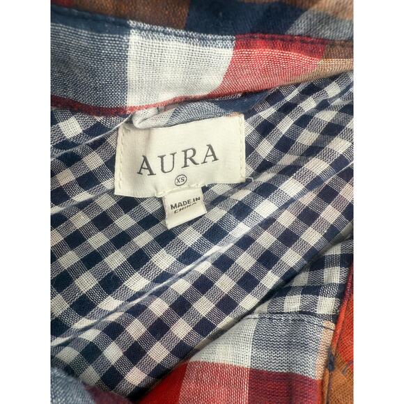Aura Blouse Top Womens Size XS Multicolor Plaid Button Front Long Sleeve - Picture 7 of 7